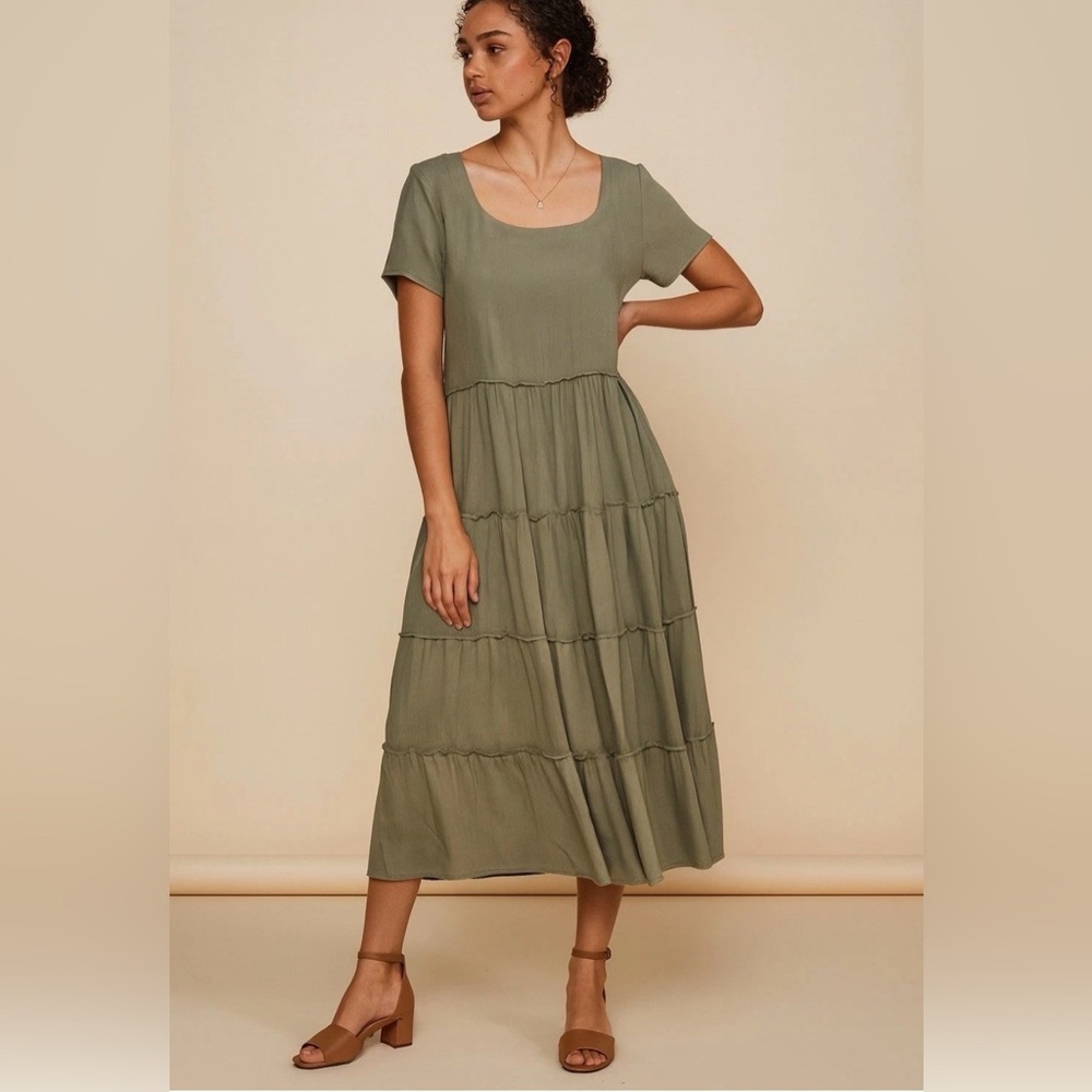 NWT Mikarose Sage Green Prairie Dress Flare Lined Boho Size Large